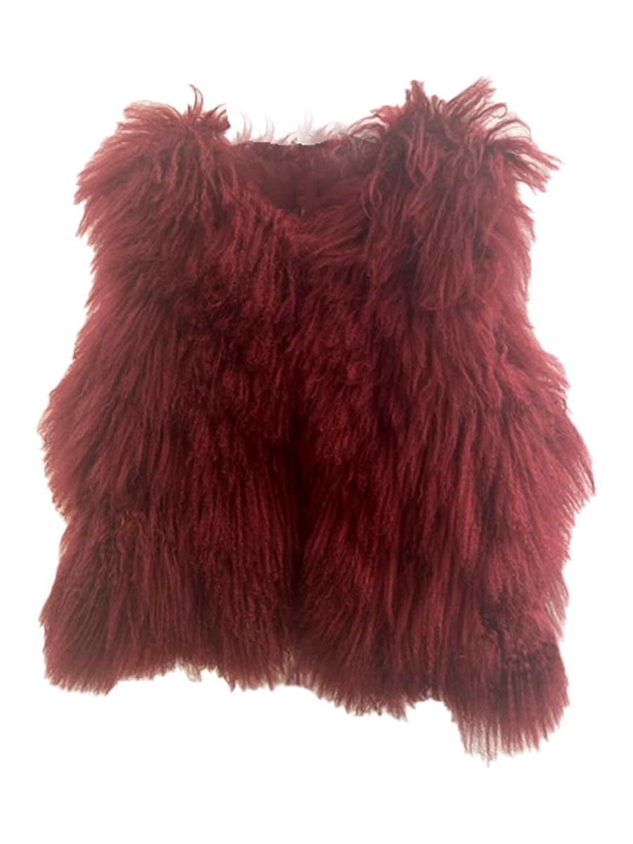 Dyed Red Tibetan Lamb Vest $425
