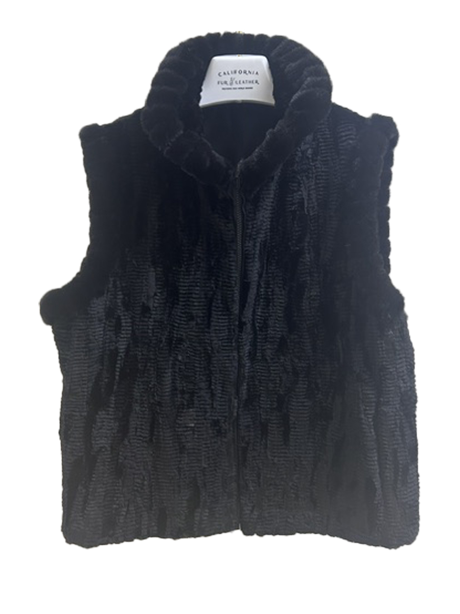 Dyed sheared mink reversible grooved vest, $1500